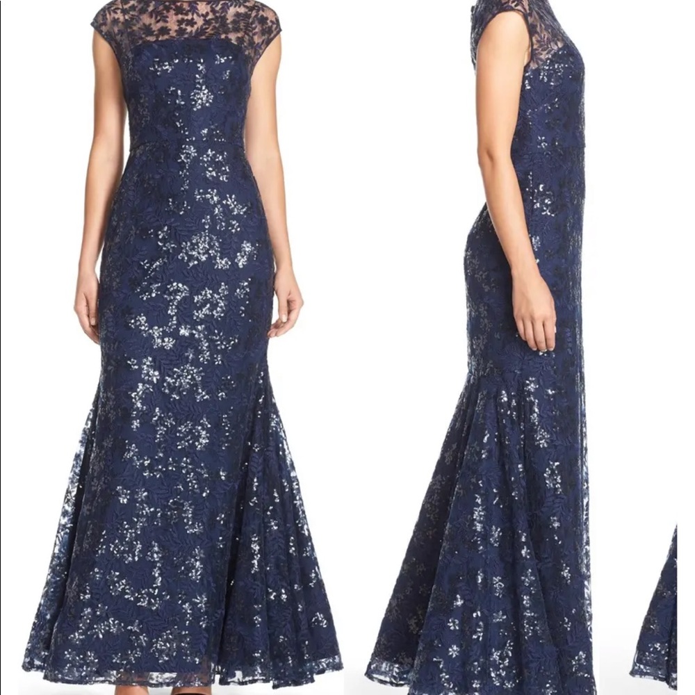 Vera Wang Midnight Blue Lace Maxi Dress
